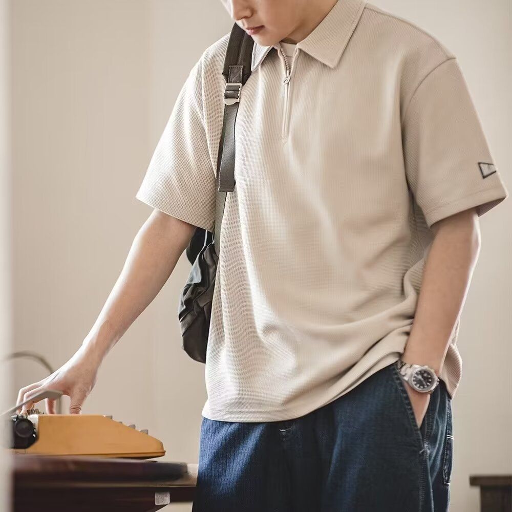 Large Size Half Zip Polo Shirt Retro Casual Men's Wear