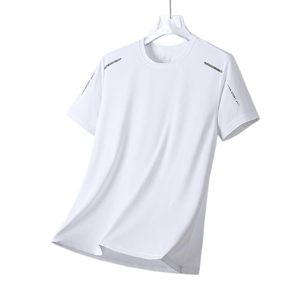 Summer Ice Silk T-Shirt Men's Round Neck Solid Color Quick-Drying Clothes